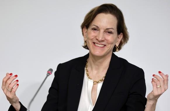 epa11666060 US-American-Polish journalist, columnist, historian, and German Book Trade Peace Prize laureate Anne Applebaum attends a press conference at the International Book Fair Frankfurt 2024 in F ...