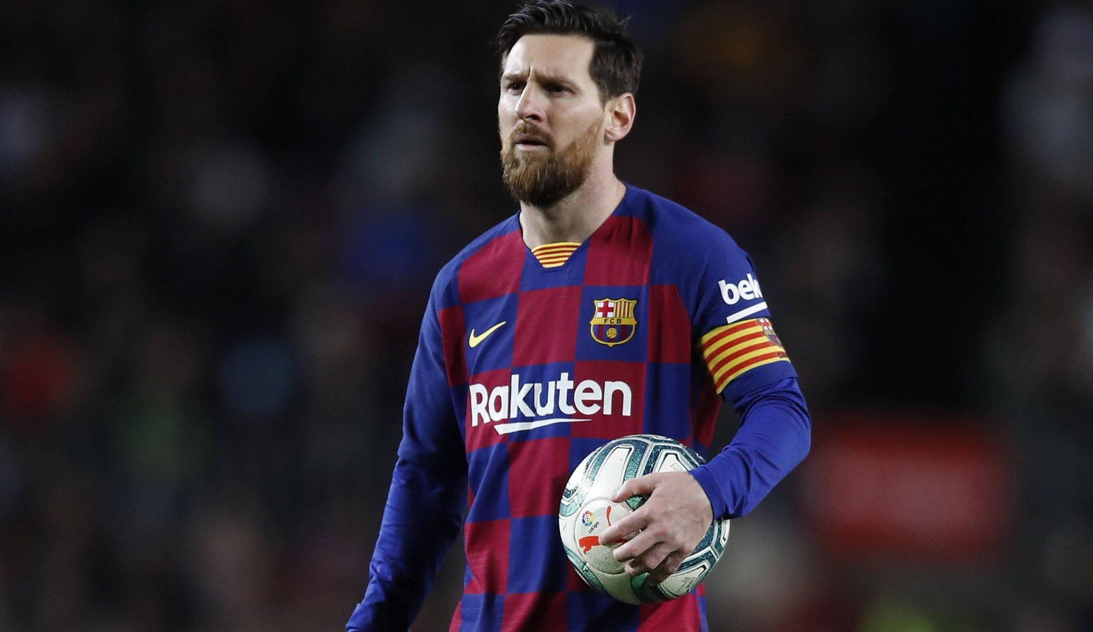 March 7, 2020, Barcelona, Catalonia, Spain: March 7, 2020 - Camp Nou, Barcelona, Spain - LaLiga Santander- FC Barcelona, Barca v Real Sociedad Lionel Messi of FC Barcelona looks on during the match. B ...