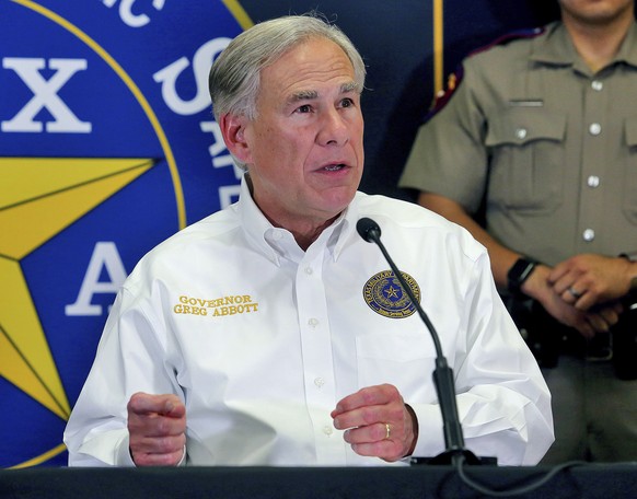 Texas Governor Greg Abbott speaks during a press conference at the Texas Department of Public Safety Weslaco Regional Office on Wednesday, April 6, 2022, in Weslaco, Texas. (Joel Martinez/The Monitor  ...