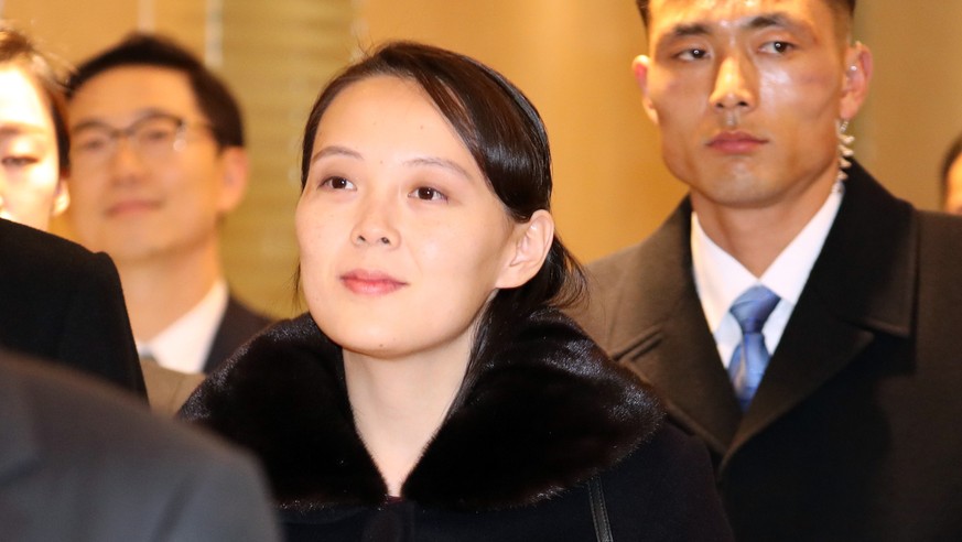 Kim Yo Jong, sister of North Korean leader Kim Jong Un, center, arrives at Incheon International Airport in Incheon, South Korea, Friday, Feb. 9, 2018. A high-level North Korean government delegation  ...