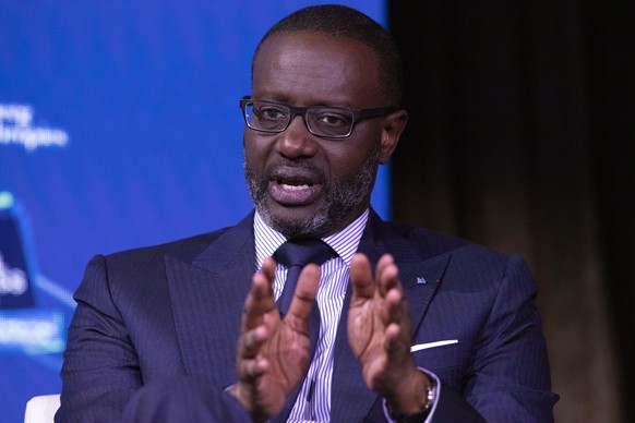 Tidjane Thiam, CEO of Credit Suisse, speaks at the Bloomberg Global Business Forum, Wednesday, Sept. 25, 2019, in New York. (AP Photo/Mark Lennihan)