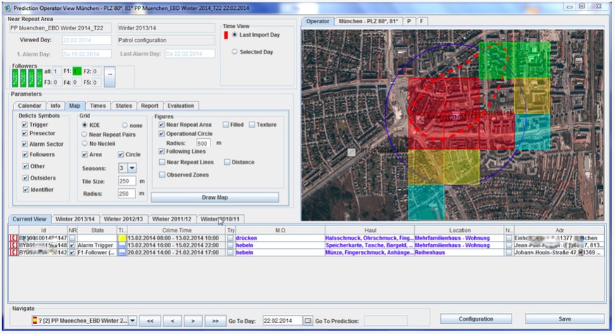 Precobs unterteilt das Stadtgebiet in Planquadrate und schlägt bei drohenden Einbrüchen Alarm.