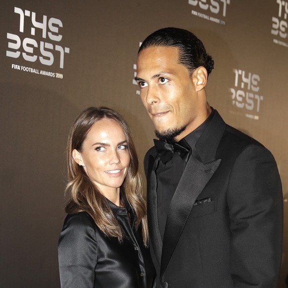 Netherlands defender Virgil van Dijk arrives with his partner Like Nooitgedagt to attend the Best FIFA soccer awards, in Milan&#039;s La Scala theater, northern Italy, Monday, Sept. 23, 2019. Virgil v ...