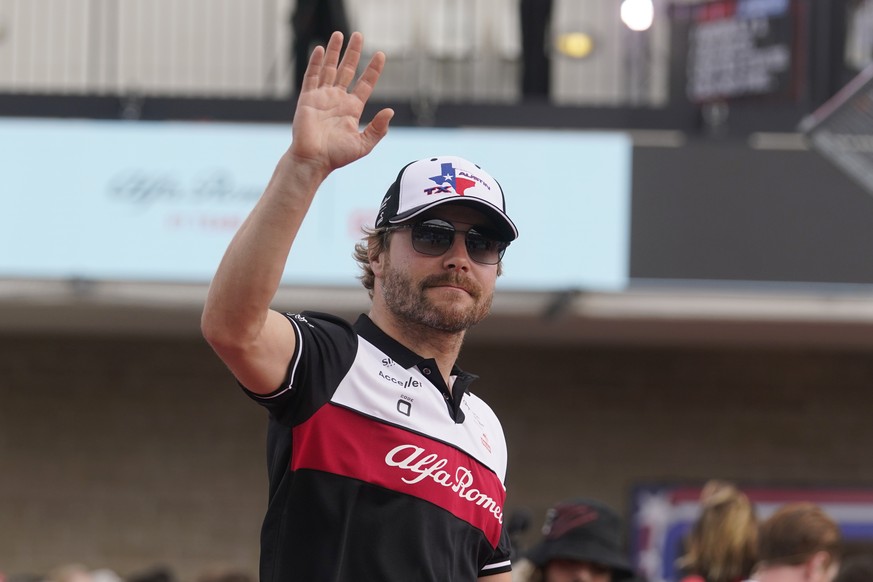 FILE - Alfa Romeo driver Valtteri Bottas, of Finland, is introduced before the Formula One U.S. Grand Prix auto race at the Circuit of the Americas, on Oct. 23, 2022, in Austin, Texas. After taking a  ...