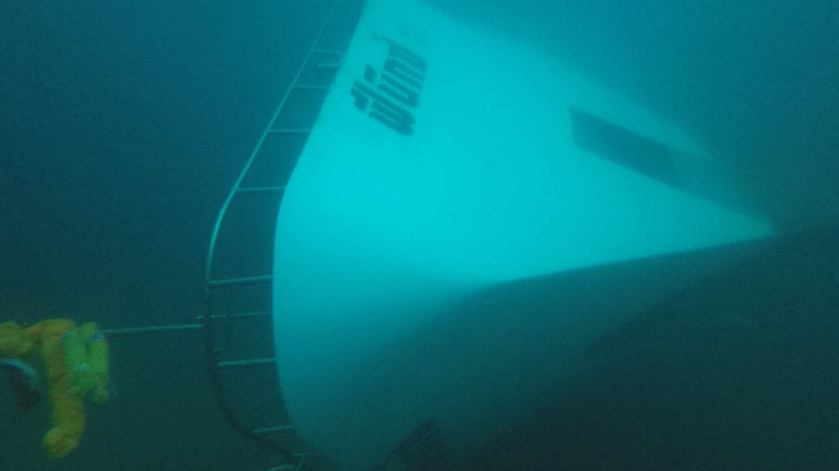 epa06867247 A handout photo made available by The Royal Thai Navy Third Area Command shows a sunken tourist boat under the sea, during the official's search for missing tourists in Phuket island, ...