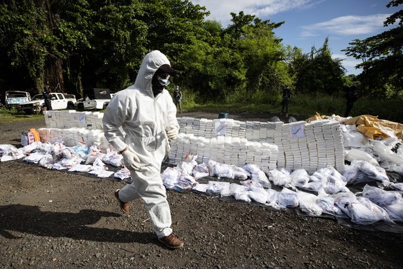 epaselect epa12553348 A member of the National Institute of Forensic Science (INACIF) examines confiscated cocaine, in Santo Domingo, Dominican Republic, 27 November 2025. The Dominican Republic incin ...