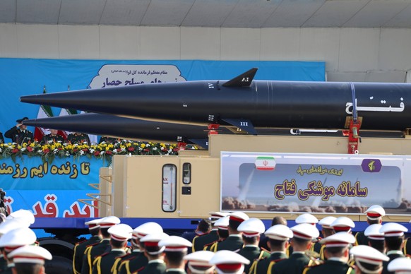 September 21, 2024, Tehran, Iran: The Fattah-1 missile system is displayed by the Islamic Revolutionary Guard Corps during an annual military parade marking the anniversary of the beginning of the war ...