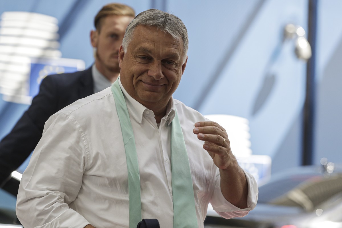 epa08556555 Hungary's Prime Minister Viktor Orban arrives for the fourth day of the European Council meeting in Brussels, Belgium, 20 July 2020. European Union nations leaders meet face-to-face f ...