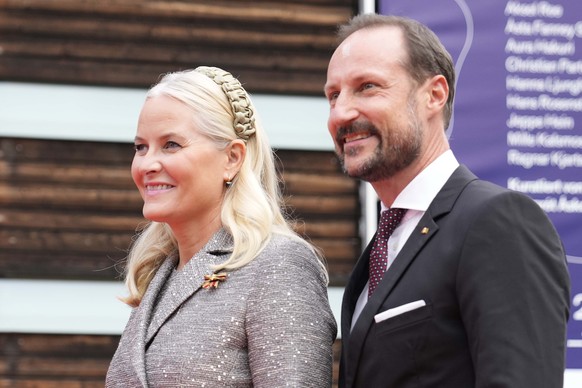 Norway&#039;s Crown Prince Haakon and Crown Princess Mette-Marit arrive for a ceremony to mark the 25th Anniversary Nordic Embassies in Berlin, Germany, Monday, Oct. 21, 2024. (AP Photo/Ebrahim Norooz ...