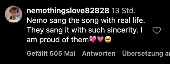 «Nemo hat den Song mit viel Leben gesungen. Mit so viel Aufrichtigkeit. Ich bin stolz.»