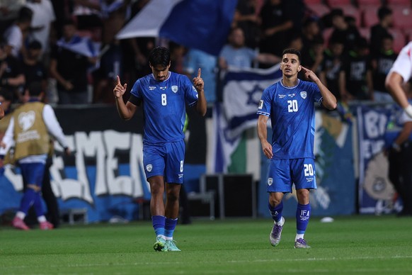Dos Peretz IsraelDan Biton Israel celebrates after scoring his teams second goal during the FIFA World Cup, WM, Weltmeisterschaft, Fussball Qualifier 2028 match between Israel 4-5 Italy at Nagyerdei S ...
