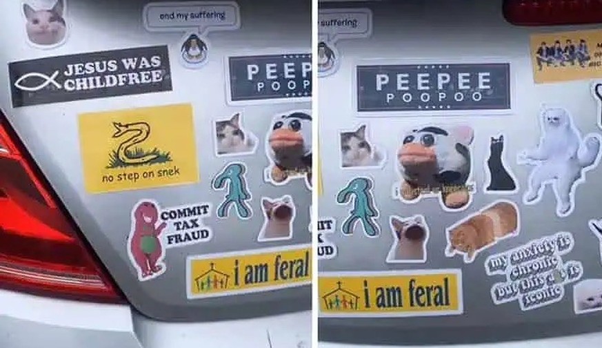 Okay bei diesen Autoaufklebern mussten wir lachen. 
https://pleated-jeans.com/2024/09/18/hilarious-bumper-stickers/