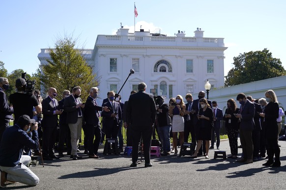 White House Chief of Staff Mark Meadows speaks with reporters at the White House, Friday, Oct. 2, 2020, in Washington. (AP Photo/Alex Brandon)
Mark Meadows