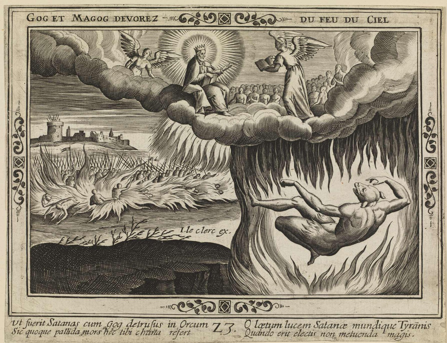 Gog und Magog zum Beispiel – hier auf einem Kupferstich von Jean Le Clerc (1560-1621) – waren geheimnisvolle fremde Völker, die in der Johannes-Offenbarung im Gefolge Satans gegen Christus ziehen, dabei jedoch von einem feurigen Himmelspfuhl verzehrt werden.