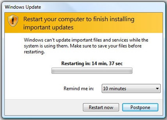 Windows hat ein «wichtiges Update» heruntergeladen und startet in wenigen Minuten neu, wenn der Nutzer nicht eingreift.