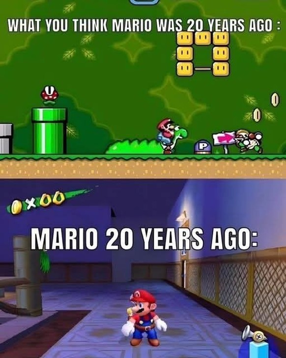 Oben: «Super Mario World» von 1992 auf dem Super Nintendo. Unten: «Super Mario Sunshine» von 2002 auf dem GameCube.