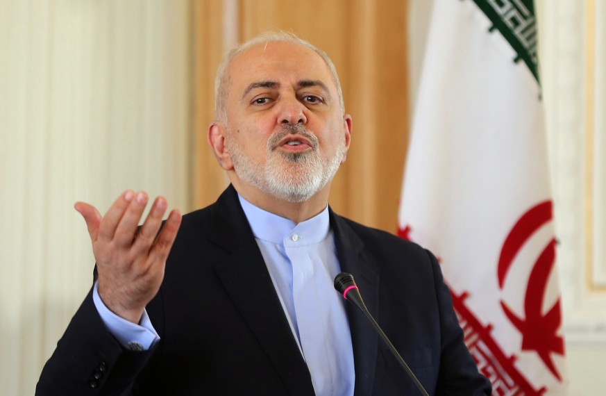 epa07366859 Iranian Foreign Minister Mohammad Javad Zarif speaks during a presser in Tehran, Iran, 13 February 2019. Media reported that Zarif said that the US-led conference in Warsaw was &#039;dead  ...