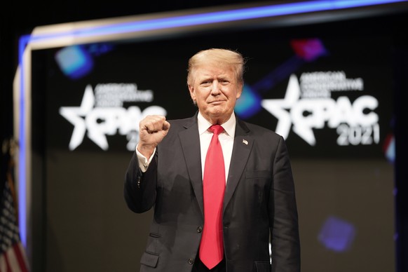 Former president Donald Trump raises his fist before speaking at the Conservative Political Action Conference (CPAC) Sunday, July 11, 2021, in Dallas. (AP Photo/LM Otero)
Donald Trump