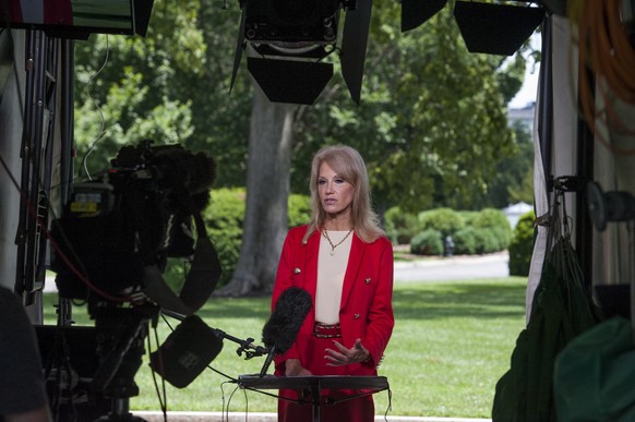 epa08537378 White House Counselor Kellyanne Conway is interviewed outside The White House in Washington, DC, USA, 09 July 2020. EPA/Rod Lamkey / POOL