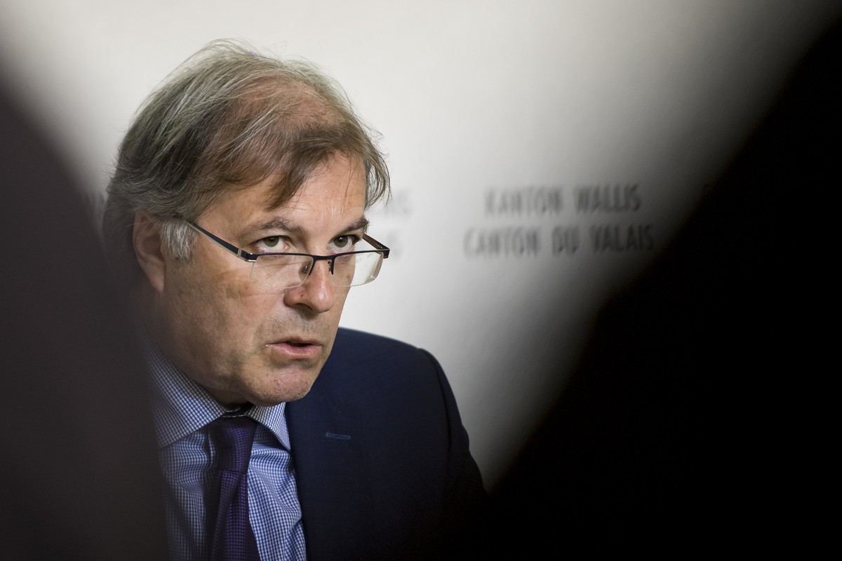 ARCHIVBILD ZUR BILANZ VON JEAN-MICHEL CINA NACH 12 JAHREN IN DER WALLISER REGIERUNG, AM MONTAG, 24. APRIL 2017 -Jean-Michel Cina, Conseiller d'Etat valaisan, parle lors d'une conference de p ...