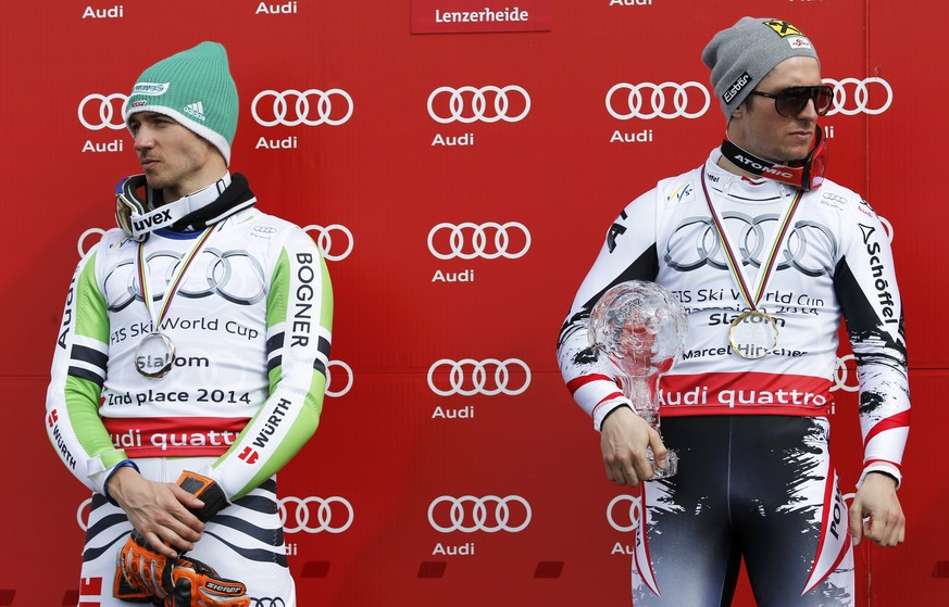 Felix Neureuther (l.) und Marcel Hirscher sind die Top-Favoriten auf den Slalom-Titel.