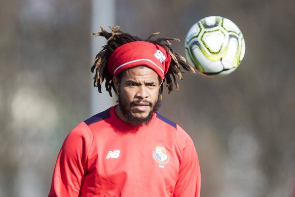 epa06627478 Panama&#039;s Roman Torres attends his team&#039;s training session in Emmen, Switzerland, 24 March 2018. Panama will face Switzerland in their International Friendly soccer match in Lucer ...