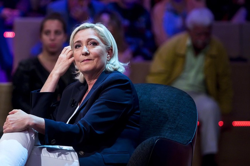 epa07079116 Marine Le Pen, president of the far-right &#039;National Rally&#039; party, attends during the Rete4 TV program &#039;Quarta Repubblica&#039; (lit. Fourth Republic) in Rome, Italy, 08 Octo ...