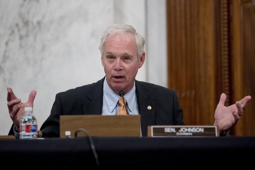 Chairman Sen. Ron Johnson, R-Wis., speaks as the Senate Homeland Security and Governmental Affairs committee meets on Capitol Hill in Washington, Wednesday, May 20, 2020, to issue a subpoena Blue Star ...