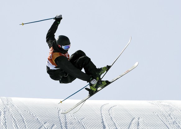 Andri Ragettli, of Switzerland jumps during the men's slopestyle qualifying at Phoenix Snow Park at the 2018 Winter Olympics in Pyeongchang, South Korea, Sunday, Feb. 18, 2018. (AP Photo/Lee Jin-man)