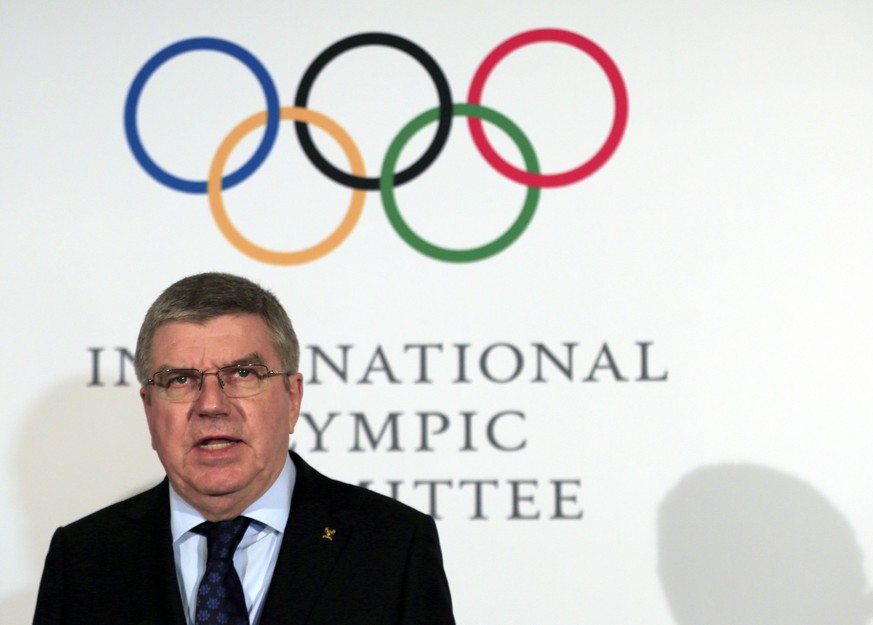 epa06507710 International Olympic Committee (IOC) President Thomas Bach and UN Secretary General Antonio Guterres (not pictured) give a press statement at the Alpensia resort before the start of the P ...