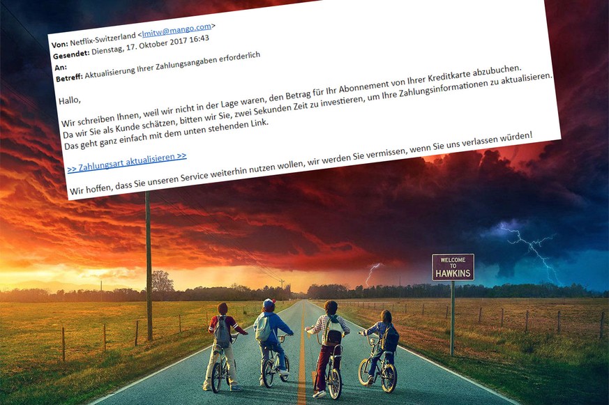 Wer «Stranger Thing» weiterschauen will, darf nicht auf Phishing-Mails reinfallen.