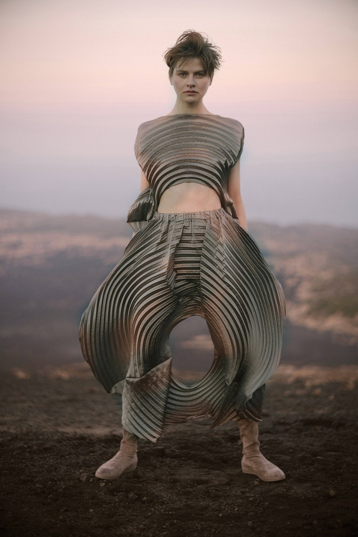 ARIS, March 6, 2021 () -- A model presents a creation by Issey Miyake during the Paris Fashion Week s Women Fall/Winter 2021-2022 ready-to-wear fashion digital show in Paris, France, on March 5, 2021.