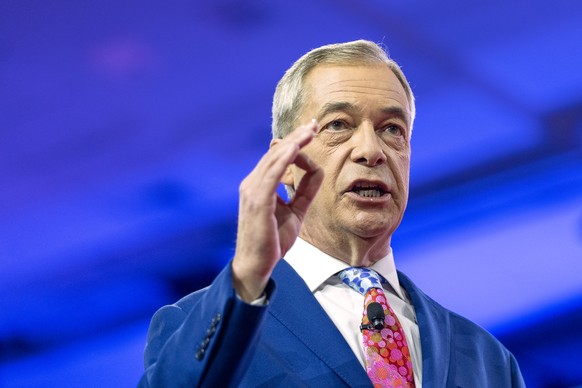Nigel Farage, former leader of the Brexit Party, speaks during the Conservative Political Action Conference, CPAC 2024, at the National Harbor, in Oxon Hill, Md., Friday, Feb. 23, 2024. (AP Photo/(AP  ...