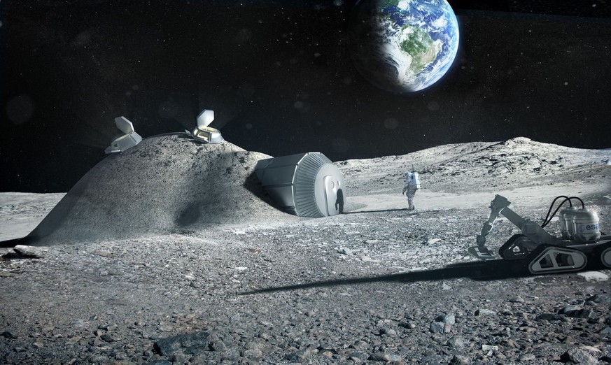 Künstlerische Darstellung einer Mine auf dem Mond.