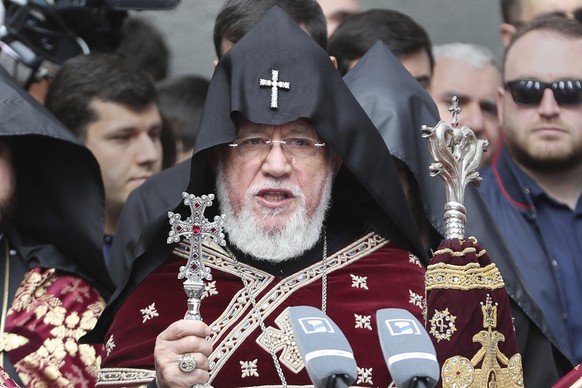 Armenian parishioners Armenian Catholicos Karekin II, foreground center, attends the commemorative ceremony marking the 110th anniversary of the massacre and to honor the victims of the Armenian Genoc ...