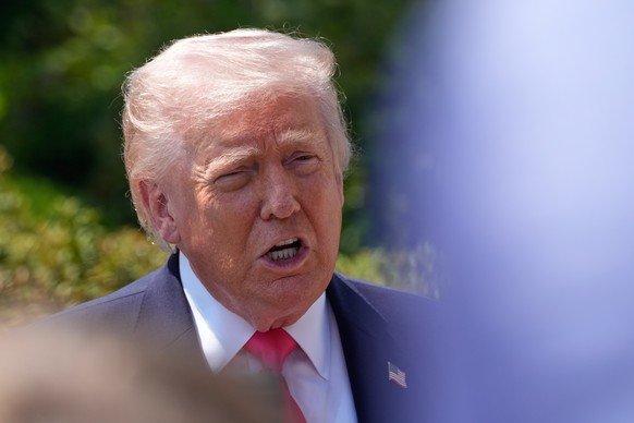 President Donald Trump speaks with reporters before departing on Marine One from the South Lawn of the White House, Thursday, April 16, 2026, in Washington. (AP Photo/Alex Brandon)
Donald Trump