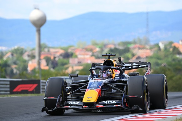 epa13130093 Red Bull Racing driver Max Verstappen of Netherlands in action during the first free practice session for the Formula One Hungarian Grand Prix at the Hungaroring circuit in Mogyorod, Hunga ...