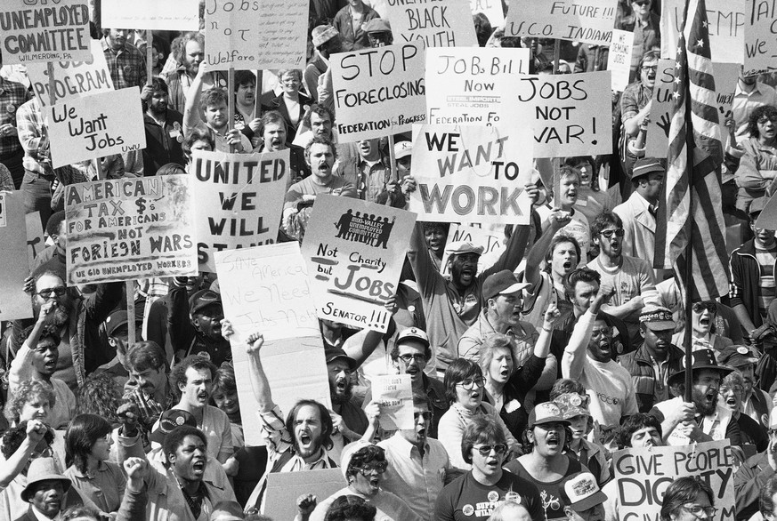 Thousands rallied at the U.S. Capitol in Washington, March 16, 1983 as unemployed workers from across the country gathered for the rally and a day of lobbying Congress about their plight. The National ...