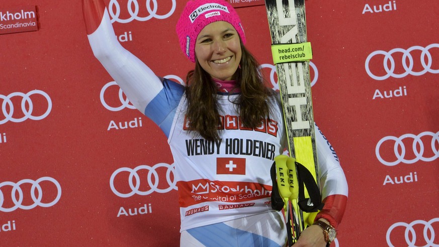 Endlich zuoberst auf dem Podium: Wendy Holdener.