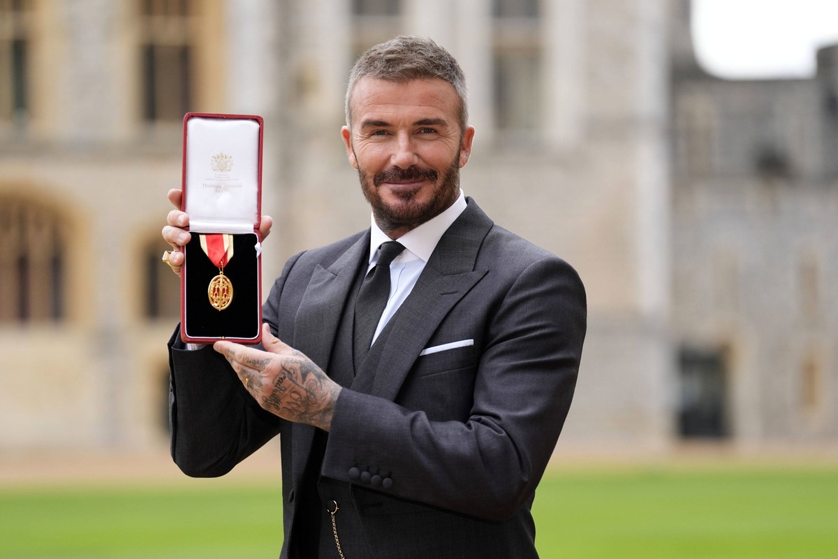 Sir David Beckham after he was made a Knight Bachelor at an investiture ceremony at Windsor Castle, Berkshire, England, Tuesday, Nov. 4, 2025. (Andrew Matthews/Pool Photo via AP)
Britain Investitures