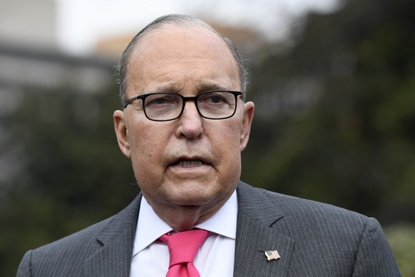 FILE - In this Feb. 7, 2019 file photo White House National Economic Council Director Larry Kudlow speaks to reporters at the White House in Washington. On Friday, March 29, 2019, Kudlow called on the ...