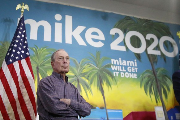 In this March 3, 2020 photo, Democratic presidential candidate former New York City Mayor Mike Bloomberg waits to speak at a news conference, in the Little Havana neighborhood, in Miami. (AP Photo/Bry ...