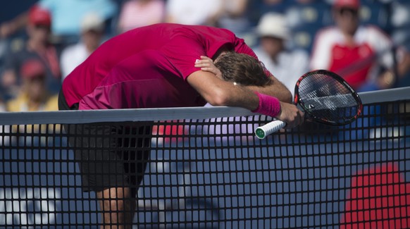 Jul 30, 2016; Toronto, Ontario, Canada; Stan Wawrinka of Switzerland reacts during the semi final match against Kei Nishikori of Japan (not pictured) during the Rogers Cup tennis tournament at Aviva C ...