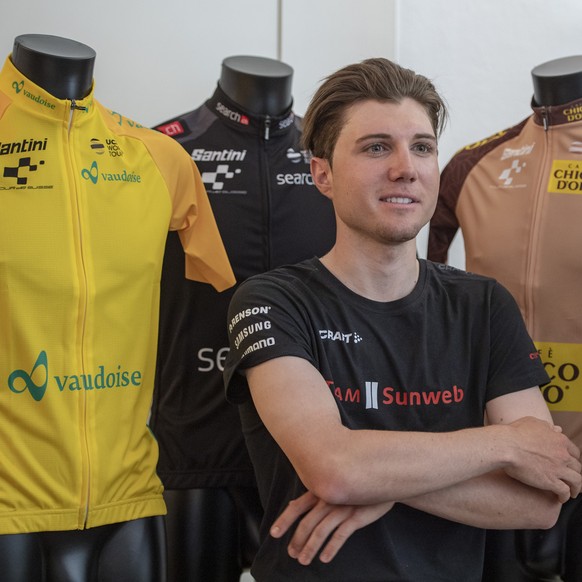 Der Schweizer Radprofi Marc Hirschi anlaesslich einer Medienkonferenz zur Tour de Suisse 2019 in Einsiedeln vom Dienstag, 4. Juni 2019. (KEYSTONE/Urs Flueeler)