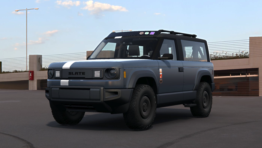 Den Slate-EV-Truck kann man individuell konfigurieren. So sehen die watson-Trucks aus. 
https://www.slate.auto/en/slatemaker?starterPack=blankslate
