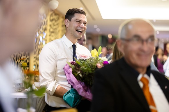 Benjamin Giezendanner, SVP-AG, Staenderatskandidat und Nationalrat an der Wahlfeier der SVP Kanton Aargau im Restaurant Schuetzen in Aarau, am Tag der Eidgenoessischen Wahlen, am Sonntag, 22. Oktober  ...