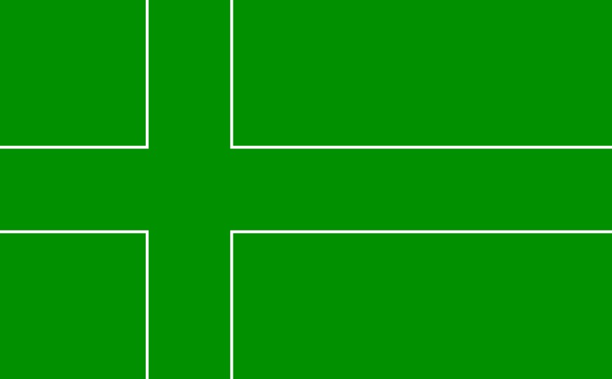 Flagge von Ladonien. Es besteht aus einem für nordische Länder typischen, grünen Philippuskreuz auf grünem Grund. Es gibt auch eine Variante ohne Auszeichnung des Kreuzes, also eine vollständig grüne Flagge.   
