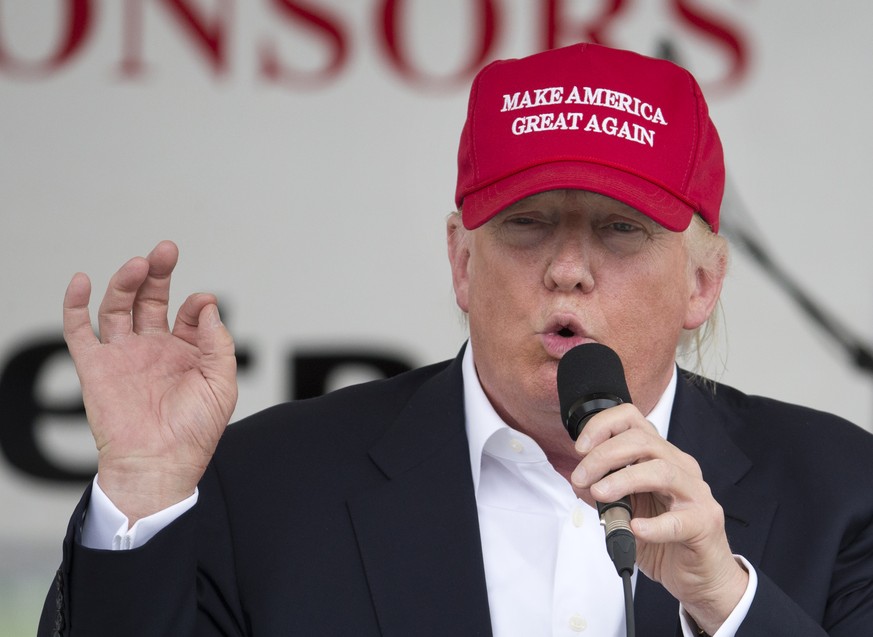 FILE - In this Sunday, May 29, 2016, file photo, Republican presidential candidate Donald Trump speaks to supporters and bikers at a Rolling Thunder rally at the National Mall. Trump said he made &quo ...