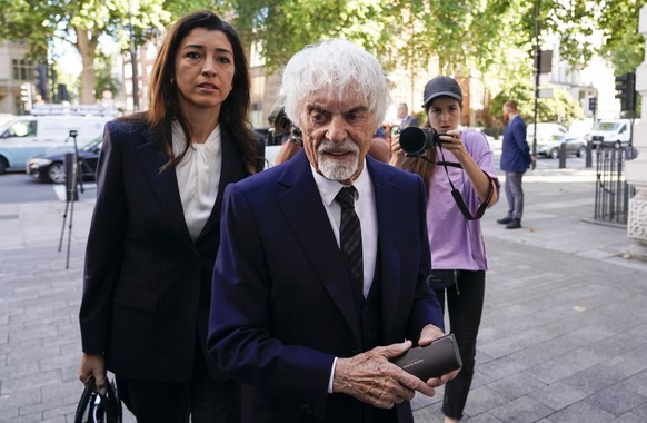 Former Formula One boss, Bernie Ecclestone, arrives at Westminster Magistrates Court, in London, Monday, Aug. 22, 2022. Bernie Ecclestone has been charged with fraud by false representation over an al ...