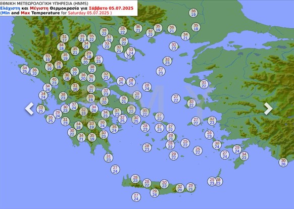 Wetter Hitze Prognose Griechenland Samstag, 5. Juli 2025